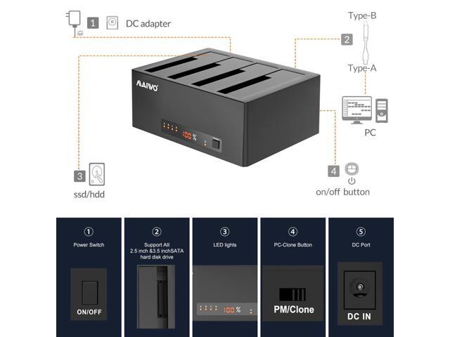 MAIWO Docking Station 4 Bay for 2.5 3.5 inch SATA External Hard Drive with eSATA Interface, USB 3.0 HDD SSD Cloner Duplicator, 72TB Capacity
