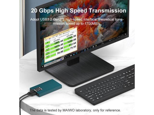MAIWO NVMe RAID Enclosure 20Gbps USB3.2 GEN2x2, RAID 0/RAID 1/PM/Large, 8TB Capacity Tool Free Aluminum, Dual Bay RAID Enclosure for M.2 NVMe PCIe...