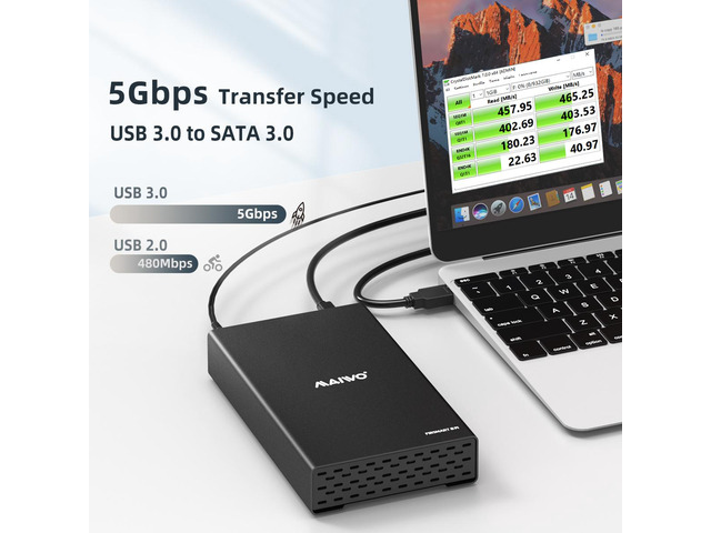 MAIWO External Hard Drive Enclosure for 2.5 3.5 inch HDD/SSD USB 3.0 to SATA Aluminium Hard Drive Docking Station Up to 16 TB with 12V Power Adapter