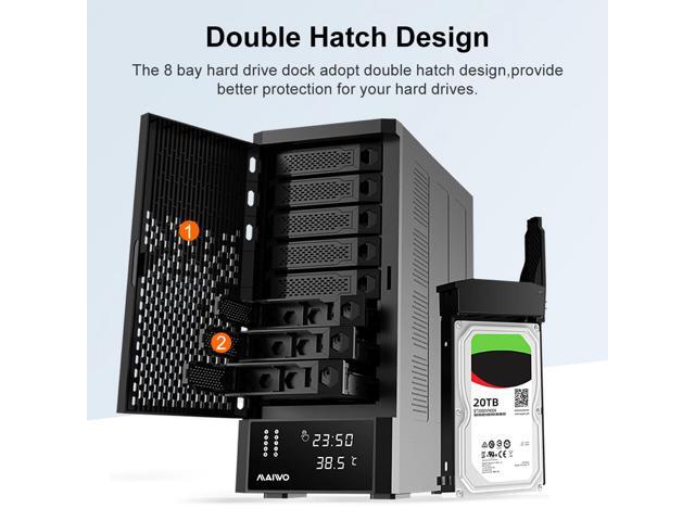 MAIWO 8 Bay SATA Hard Drive Enclosure for 2.5' 3.5' HDD SSD with Build-in Fan & Smart Temperature System, Tool-Free Aluminum HDD Docking Station...