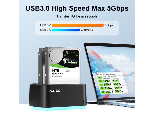MAIWO Dual Bay Hard Drive Docking Station for SATA 2.5/3.5inch with offline Clone, USB3.0 SATA HDD SSD Duplicator with RGB LED Lights, Supports...