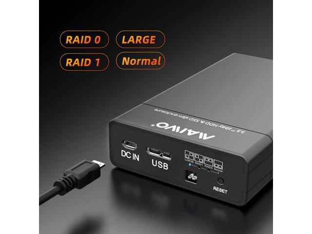 MAIWO Dual Bay RAID Enclosure for 2.5' SATA Hard Drive, USB 3.0 HDD SSD Hard Disk Enclosure with 4 RAID Modes, Black Tool-free Slide Design