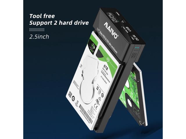 MAIWO Dual Bay RAID Enclosure for 2.5' SATA Hard Drive, USB 3.0 HDD SSD Hard Disk Enclosure with 4 RAID Modes, Black Tool-free Slide Design