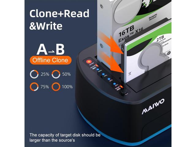 MAIWO Dual Bay Hard Drive Docking Station for SATA 2.5/3.5inch with offline Clone, USB3.0 SATA HDD SSD Duplicator with RGB LED Lights, Supports...
