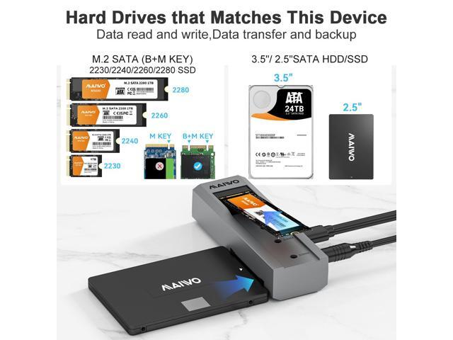 MAIWO M.2 SATA to 2.5'' 3.5''SATA Enclosure with Offline Clone, M.2 B+M Key to 3.5inch HDD Cloner, USB-C Type-C Max 5Gbps Standalone Clone Duplicator