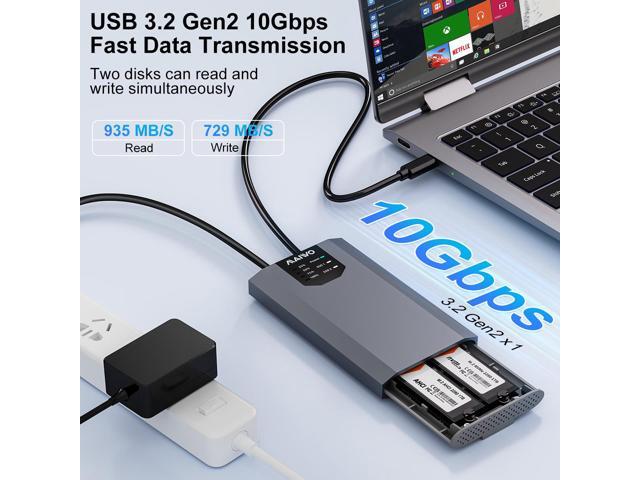 MAIWO Dual NVMe Clone SSD Enclosure, USB3.2 GEN2X2 10Gbps,Support AHCI to NVMe Clone, M.2 Duplicator Cloner for SSDs Sizes 2230/2242/2260/2280 with...