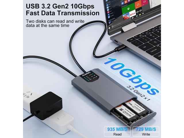 MAIWO Dual-Bay M.2 SSD Enclosure Cloner for NVMe & SATA, USB3.2 GEN2X2 10Gbps M.2 Offline Duplicator Supports SATA to NVMe and NVMe to SATA, Dual...