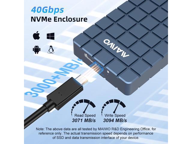 MAIWO 40Gbps M.2 NVMe SSD Enclosure USB4 Type-C to 2280 NVMe Adapter Groove Heat Dissipation Support Thunderbolt3/4 USB4/3.0/2.0 Tool Free 8TB...