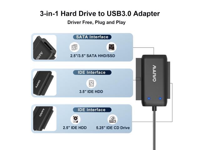 MAIWO SATA IDE to USB 3.0 Adapter Cable, External Hard Drive Reader Converter for Universal 2.5/3.5 Inch IDE/SATA HDD/SSD and 5.25 inch DVD/CD-ROM...
