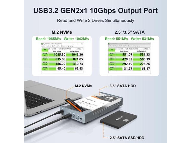 MAIWO USB C Docking Station for M.2 PCIe NVMe + 2.5 3.5 Inch SATA SSD/HDD with Offline Clone, Clone HDD to NVMe SSD, USB 3.2 GEN 2 10Gbps External...