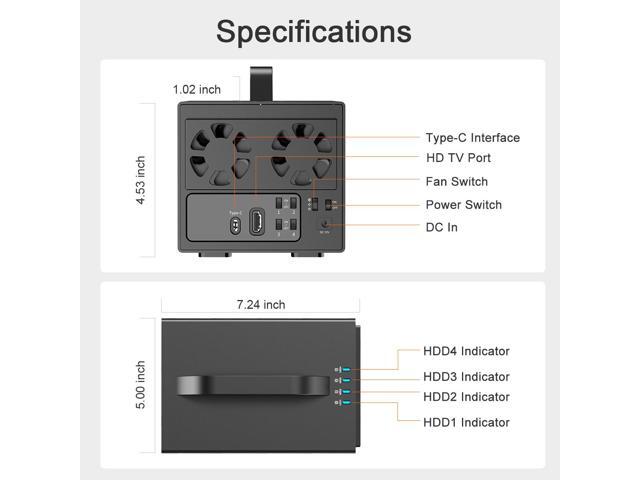 MAIWO 4 Bay Hard Drive Enclosure with Two Fans, SATA HDD Enclosure with 4K HDTV Port, 88TB Expansion,Independent Hard Drive Power Switch