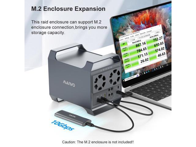 MAIWO 4 Bay Hard Drive Enclosure with USB-C & 10 Gbps Speed, 4-Bay DAS Design for 3.5 SATA HDDs with 2 Cooling Fans, USB3.1 HDD Enclosure Daisy...