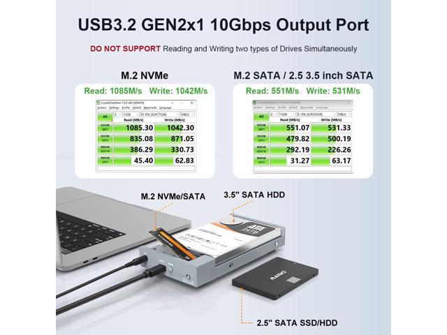 MAIWO Dual Bay Enclosure for M.2 NVMe SATA SSD and 2.5 3.5 inch SATA SSD HDD, External Hard Drive to USB C Adapter, 10Gbps 32TB CapacityDO NOT...