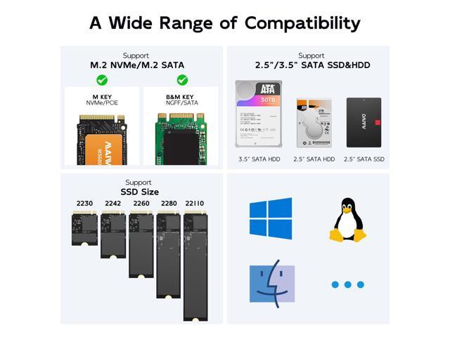 MAIWO M.2 NVMe & 2.5/3.5 SATA SSD HDD Cloner, 10Gbps Clone Station for M.2 SSD and 2.5/3.5 Inch SATA, USB C Hard Drive Reader Adapter Duplicator,...