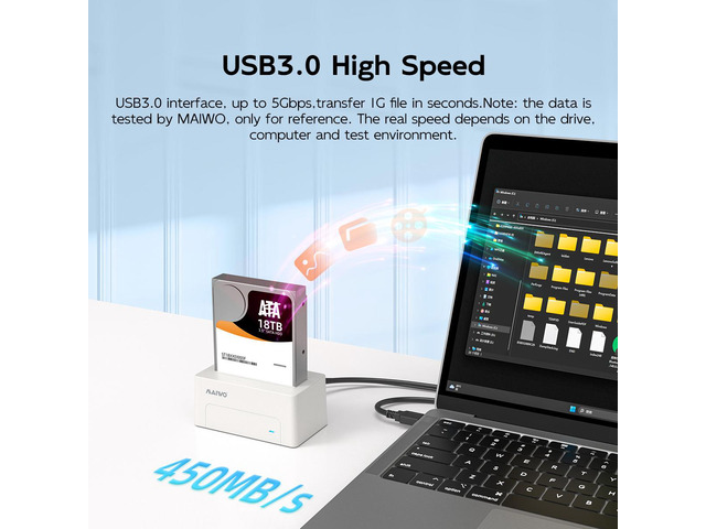 MAIWO SAS to USB 3.0 Adapter, 2.5 3.5 Inch SAS SATA HDD SSD Enclosure, 24TB Capacity, External Hard Drive Reader Docking Station with 12V 2A Power...