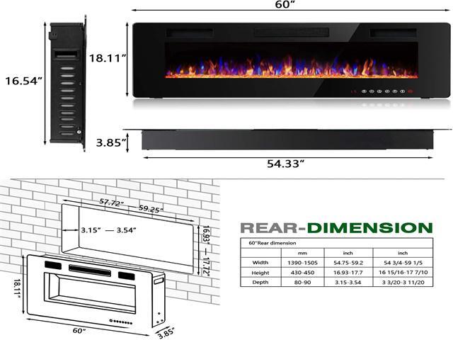 60 inch Wall Mounted and Recessed Electric Fireplace, Adjustable Flame Color and Speed Fireplace Heater Fit for 2 x 4 and 2 x 6 Stud with Touch...