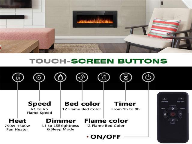 36 inch Wall Mounted and Recessed Electric Fireplace, Adjustable Flame Color and Speed Fireplace Heater Fit for 2 x 4 and 2 x 6 Stud with Touch...