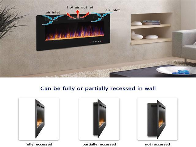36 inch Wall Mounted and Recessed Electric Fireplace, Adjustable Flame Color and Speed Fireplace Heater Fit for 2 x 4 and 2 x 6 Stud with Touch...