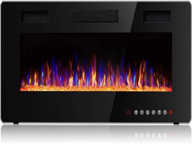 36 inch Wall Mounted and Recessed Electric Fireplace, Adjustable Flame Color and Speed Fireplace Heater Fit for 2 x 4 and 2 x 6 Stud with Touch...