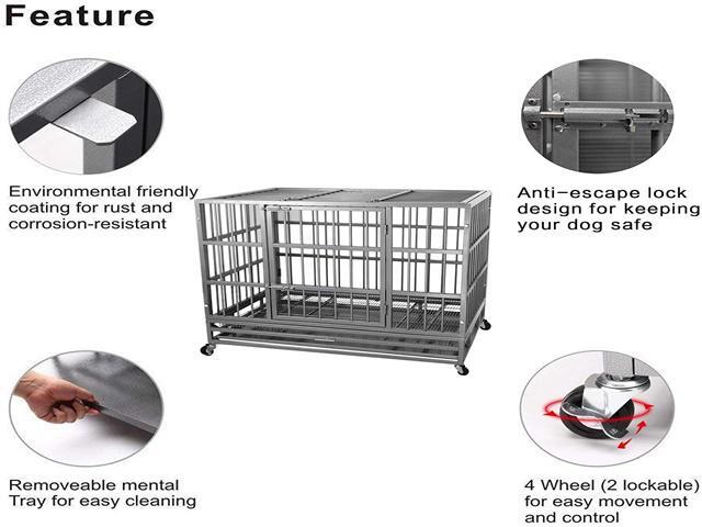 48'' Heavy Duty Metal Dog Cage Kennel Crate and Playpen for Training Large Dog Indoor Outdoor with Double Doors & Locks Design Included Lockable...