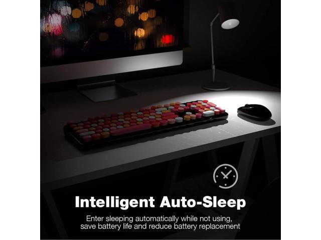 Wireless Keyboard and Mouse Combo - GEEZER Coal Black Full-Sized Colorful Keyboard 104 Keys - USB 2.4 G Receiver Plug and Play with Round Keycap...