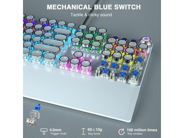 AULA F2088 Typewriter Style Mechanical Gaming Keyboard,Rainbow LED Backlit,Removable Wrist Rest,Media Control Knob,Retro Punk Round Keycaps,USB...