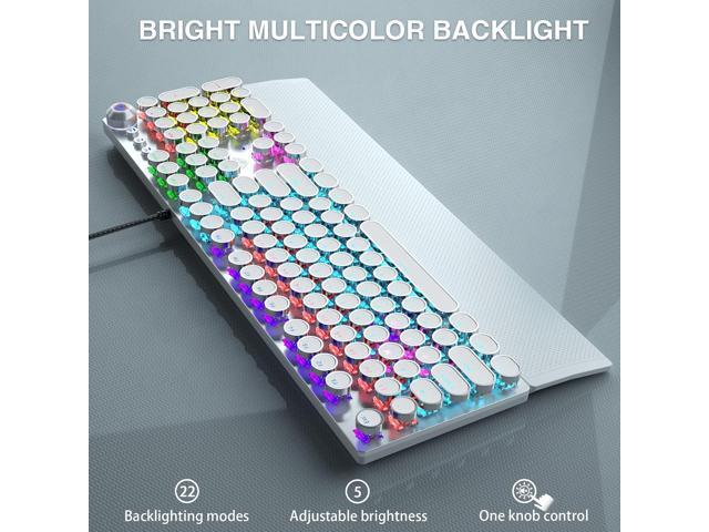 AULA F2088 Typewriter Style Mechanical Gaming Keyboard,Rainbow LED Backlit,Removable Wrist Rest,Media Control Knob,Retro Punk Round Keycaps,USB...