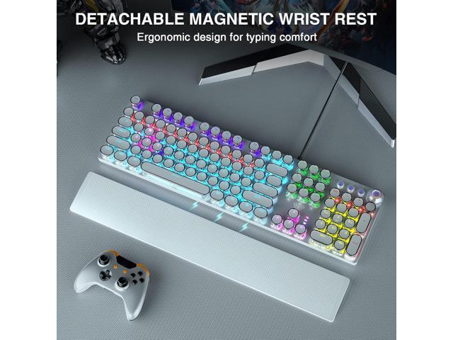 AULA F2088 Typewriter Style Mechanical Gaming Keyboard,Rainbow LED Backlit,Removable Wrist Rest,Media Control Knob,Retro Punk Round Keycaps,USB...