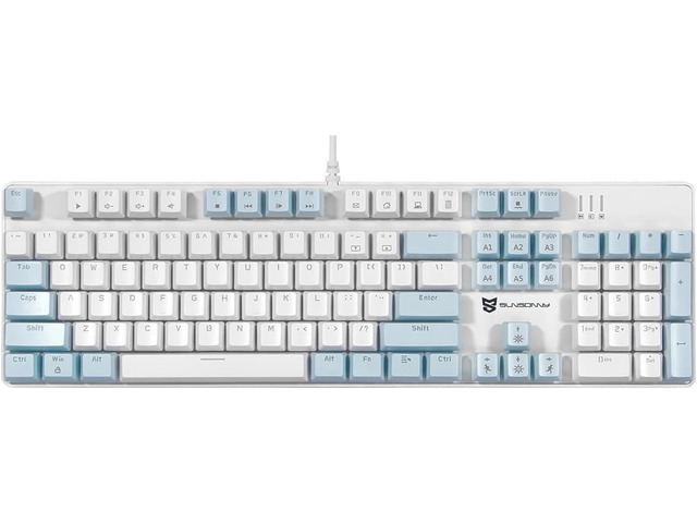 Merdia 104 Keys US Layout Wired Mechanical PC Gaming Keyboard White LED Backlit Hot Swappable Brown Switch Full Size Mechanical Keyboard Blue &...
