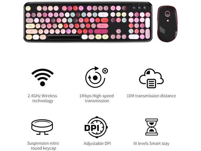 FOPETT Keyboard and Mouse Sets, Wireless, Reliable 2.4 GHz Connectivity for PC,Laptop,Smart TV and More (Black Colorful)