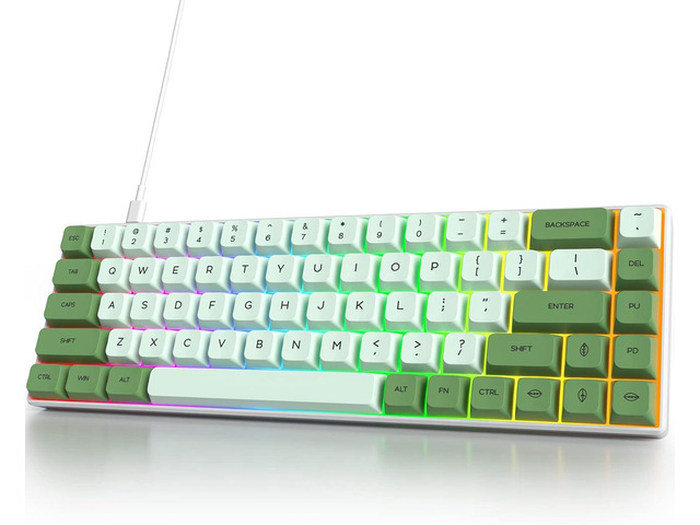 Owpkeenthy Wired 65% Percent Mechanical Gaming Keyboard Creamy Keycaps with Red Switch Ultra Compact RGB 60% Cute Green Gaming Keyboard N-Key...