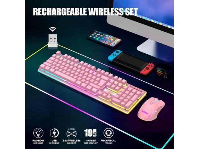 K10 Wireless Gaming Keyboard and Mouse Combo, LED Backlit Rechargeable 3800mAh Battery, Mechanical Feel Anti-ghosting Keyboard + 7D 3200DPI Mice...