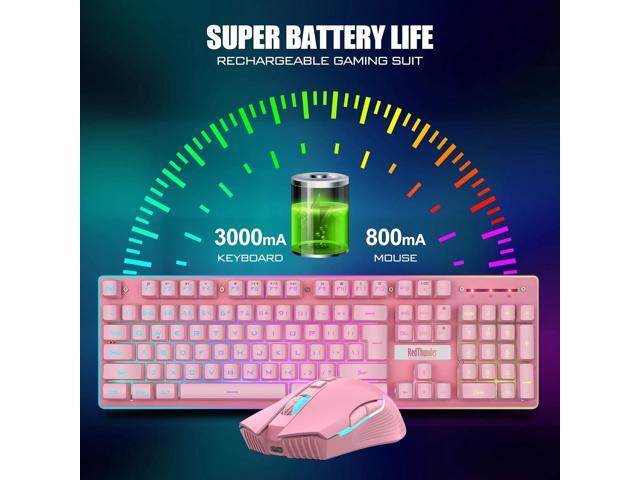 K10 Wireless Gaming Keyboard and Mouse Combo, LED Backlit Rechargeable 3800mAh Battery, Mechanical Feel Anti-ghosting Keyboard + 7D 3200DPI Mice...
