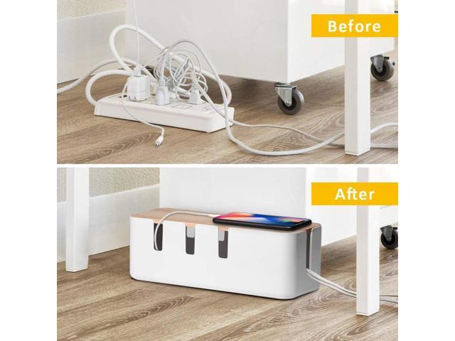 Cable Management Box by Baskiss, 12x5x4.5 inches, Wood Lid, Cord Organizer for Desk TV Computer USB Hub System to Cover and Hide & Power Strips &...