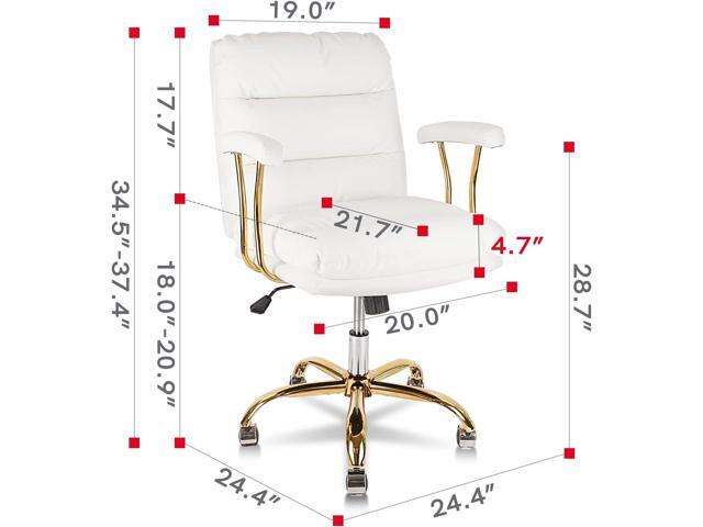 KLASIKA Ergonomic Office Desk Chair for Heavy People with Wheels and Arms, Faux Leather Computer Chair for Home Bedroom Office, White Chair Gold...