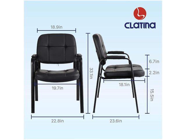 CLATINA Waiting Room Guest Chair with Bonded Leather Padded Arm Rest For Office Reception and Conference Desk Black 2 Quantiy