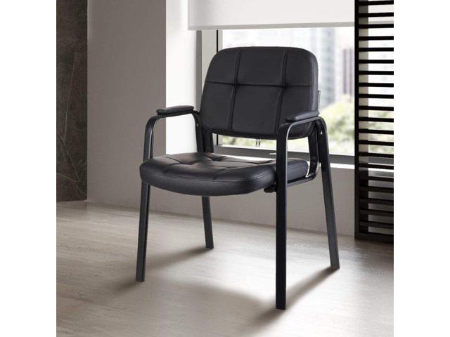 CLATINA Waiting Room Guest Chair with Bonded Leather Padded Arm Rest For Office Reception and Conference Desk Black 2 Quantiy
