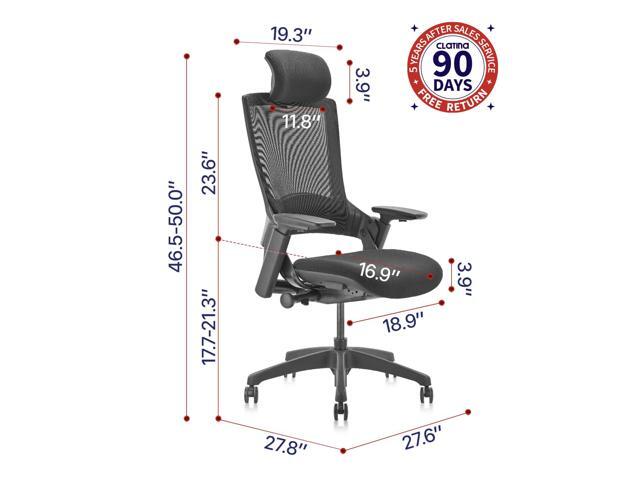 CLATINA Ergonomic High Swivel Executive Chair with Adjustable Height Head 3D Arm Rest Lumbar Support and Upholstered Back for Home Office Black...