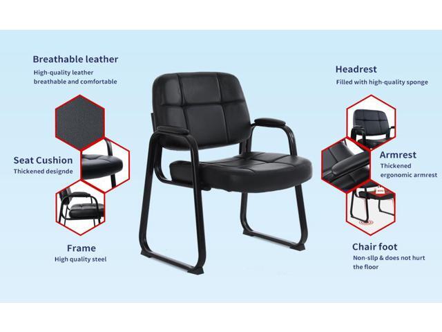 CLATINA Big & Tall Waiting Room Guest Chair with Bonded Leather Padded Arm Rest and Sled Base for Office Reception Lobby and Conference Desk, Black