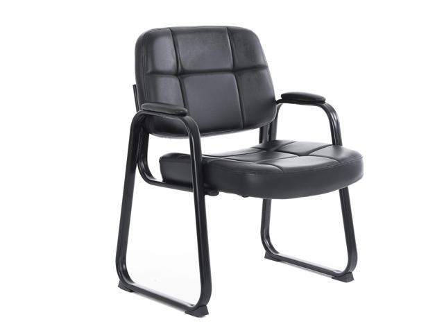 CLATINA Big & Tall Waiting Room Guest Chair with Bonded Leather Padded Arm Rest and Sled Base for Office Reception Lobby and Conference Desk, Black