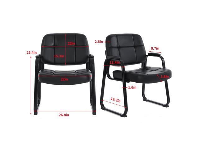 CLATINA Big & Tall Waiting Room Guest Chair with Bonded Leather Padded Arm Rest and Sled Base for Office Reception Lobby and Conference Desk, Black