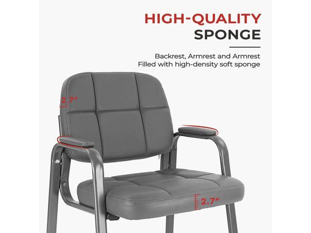 CLATINA Waiting Room Guest Chair with Bonded Leather Padded Arm Rest for Office Reception and Conference Desk Grey