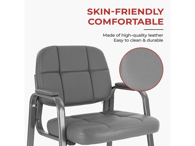 CLATINA Waiting Room Guest Chair with Bonded Leather Padded Arm Rest for Office Reception and Conference Desk Grey