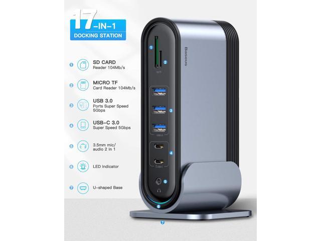 USB-C 4K Triple Display Docking Station, Baseus USB C Dock Universal Docking Station with 3 HDMI 4K, Audio, Ethernet, 5 USB Ports, 100W USB-C PD,...