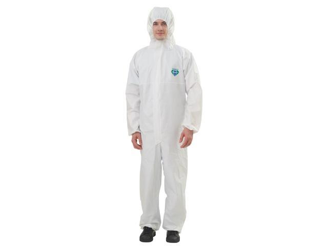 Medtecs Disposable Coveralls, Protective Coverall Suits CoverU PPE, with Hood for Men and Women, XL size, color White, 1 pcs per pack