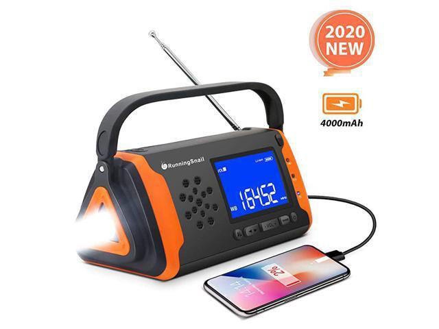 NOAA Weather Crank Solar Powered Portable Radio with 4000mAh Battery Power for Cell Phone, Bright Flashlight for Household and Outdoor Survival...