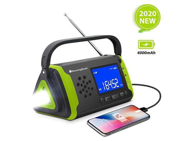 NOAA Weather Crank Solar Powered Portable Radio with 4000mAh Battery Power for Cell Phone Bright Flashlight for Household and Outdoor Survival...