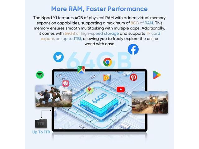 N-one Npad Y Android 14 10.1' Tablet (4+4) 8GB+128GB 1280*800 IPS Screen 4-Cores UNISOC RK3562 WIFI Study Tablet