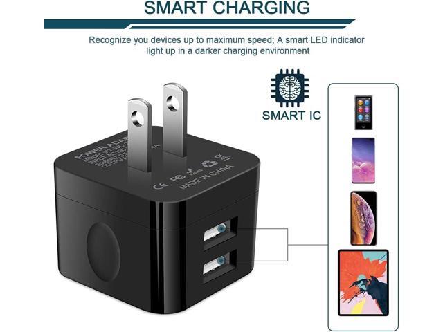 2Pack USB Wall Chargers, 2.4A Dual Port Fast Charger Block Square Flat Power AC Adapter Phone Brick Charging Station for iPhone, Samsung Galaxy, LG...