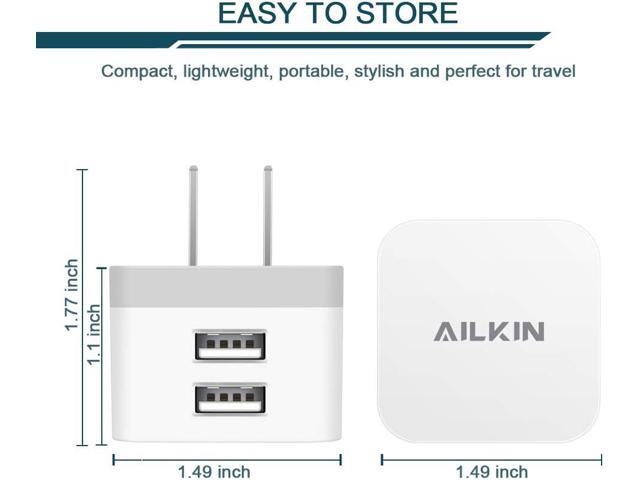 2Pack USB Wall Charger Plug, AILKIN 2.4A Dual Port USB Adapter Power Cube Fast Charging Station Box Base for iPhone 15 14 13 12 Pro Max SE 11 XR XS...
